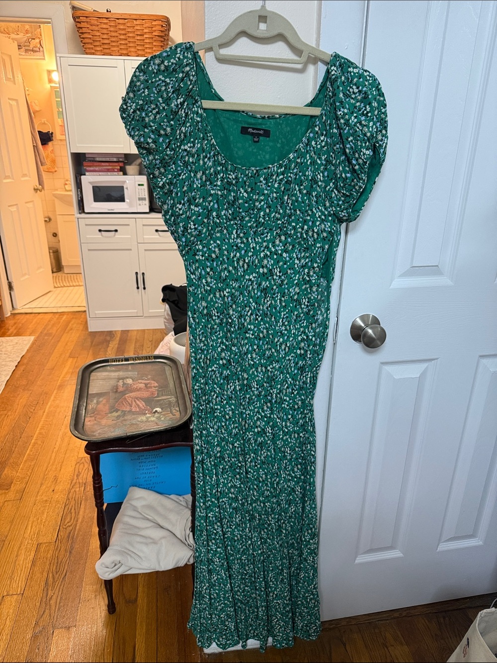 Madewell Green Floral Puff-Sleeve Maxi Dress